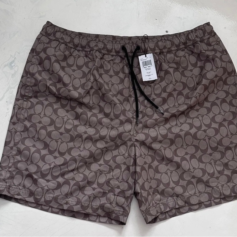NWT COACH SIGNATURE KHAKI SWIM TRUNKS MEN XL AUTHENTIC